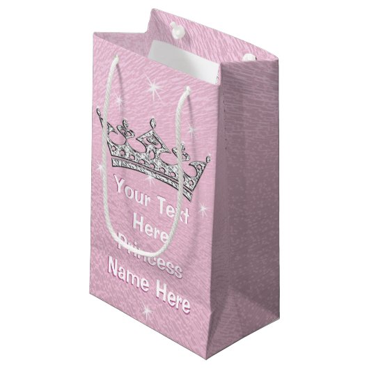 Roze roze roze, gepersonaliseerde prinses Gift Bag Klein Cadeauzakje (Voorkant Gekanteld)