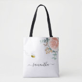 Roze roze roze goud florale naam script tote bag (Voorkant)