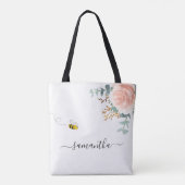 Roze roze roze goud florale naam script tote bag (Achterkant)