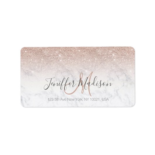 Roze roze roze goud glitter witte marmer Gepersona Etiket (Voorkant)
