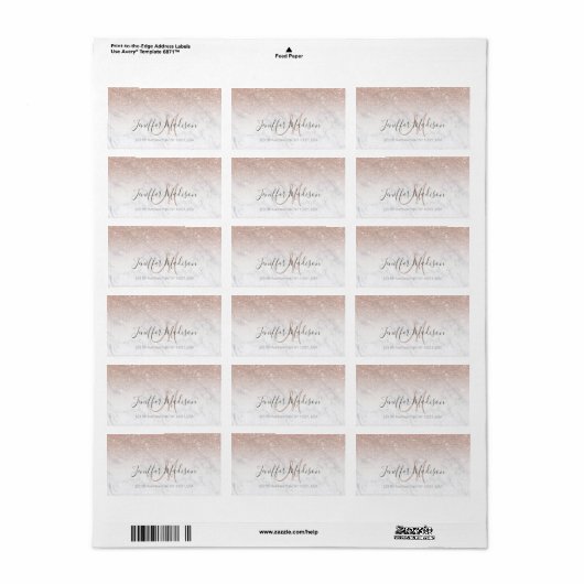 Roze roze roze goud glitter witte marmer Gepersona Etiket (Full Sheet)