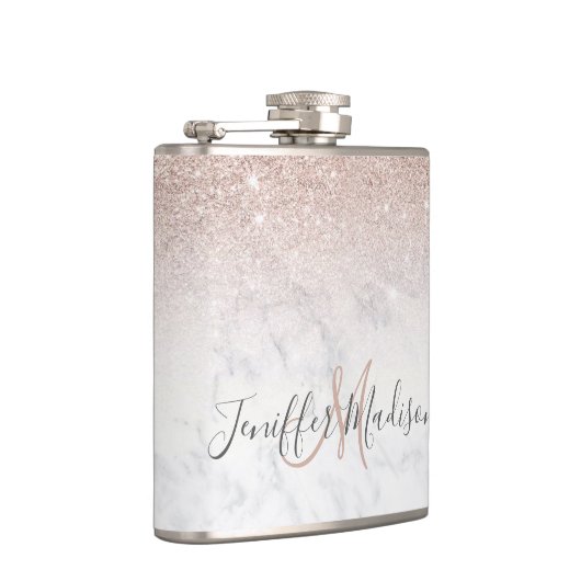 Roze roze roze goud glitter witte marmer Gepersona Heupfles (Rechts)