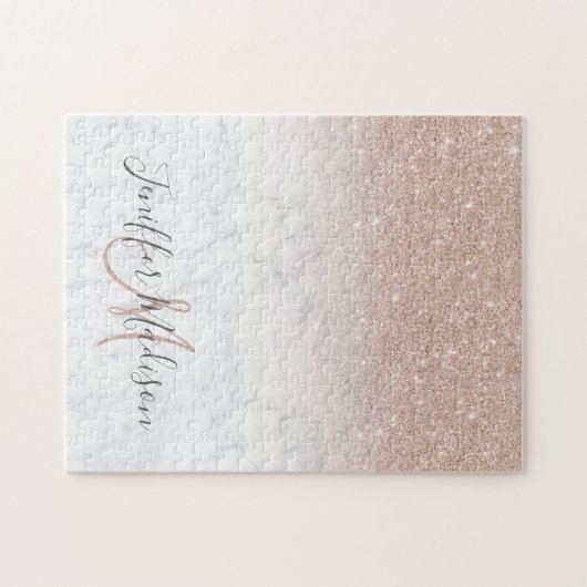 Roze roze roze goud glitter witte marmer Gepersona Legpuzzel (Horizontaal)