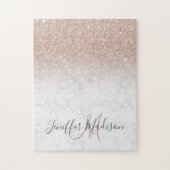 Roze roze roze goud glitter witte marmer Gepersona Legpuzzel (Verticaal)