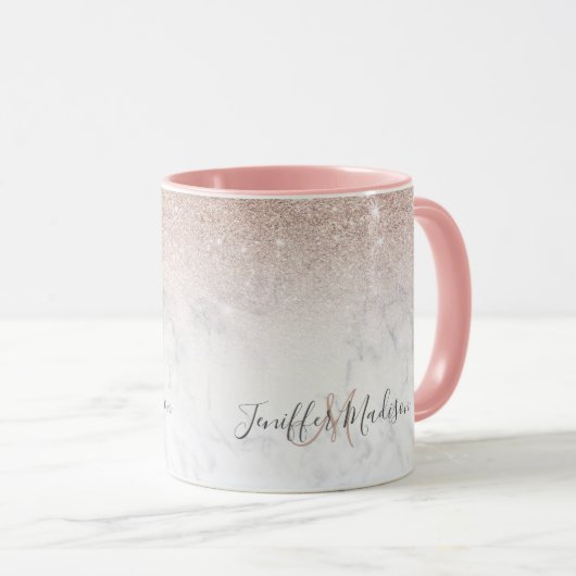 Roze roze roze goud glitter witte marmer Gepersona Mok (Voorkant rechts)