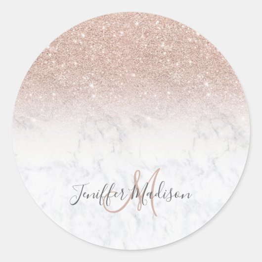 Roze roze roze goud glitter witte marmer Gepersona Ronde Sticker (Voorkant)