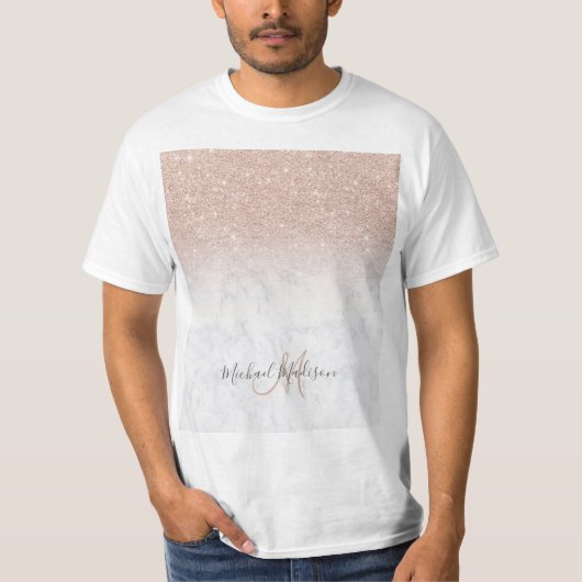 Roze roze roze goud glitter witte marmer Gepersona T-shirt (Voorkant)