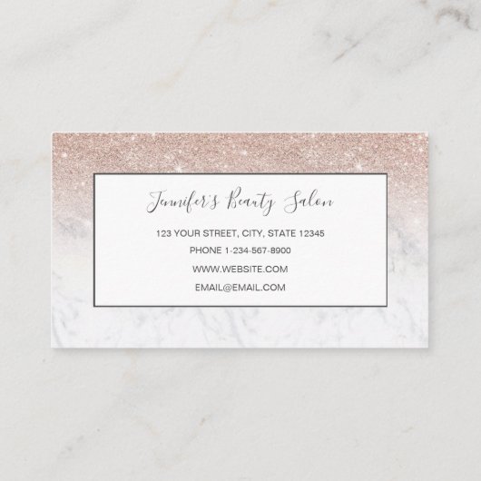 Roze roze roze goud glitter witte marmer Gepersona Visitekaartje (Achterkant)