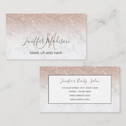 Roze roze roze goud glitter witte marmer Gepersona Visitekaartje (Voorkant / Achterkant)