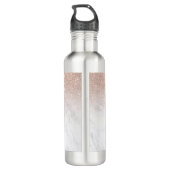 Roze roze roze goud glitter witte marmer Gepersona Waterfles (Achterkant)