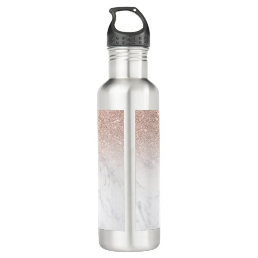 Roze roze roze goud glitter witte marmer Gepersona Waterfles (Achterkant)