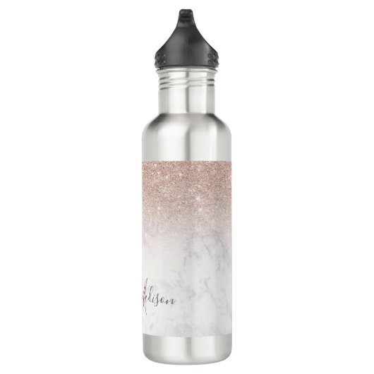 Roze roze roze goud glitter witte marmer Gepersona Waterfles (Rechts)