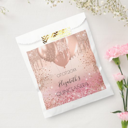 Roze roze roze goudballonnen van Quinceanera Bedankzakje (Gezegeld)