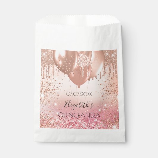 Roze roze roze goudballonnen van Quinceanera Bedankzakje (Voorkant)