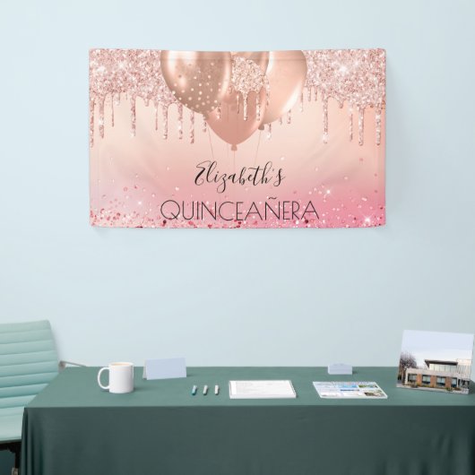 Roze roze roze goudballonnen van Quinceanera Spandoek (Beurs)