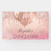 Roze roze roze goudballonnen van Quinceanera Spandoek (Horizontaal)