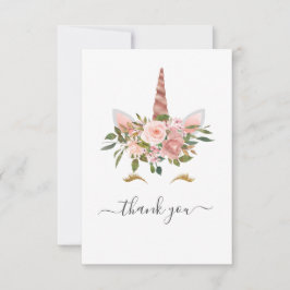 Roze Roze & Roze Gouden Bloem Eenhoorn Baby Shower Bedankkaart