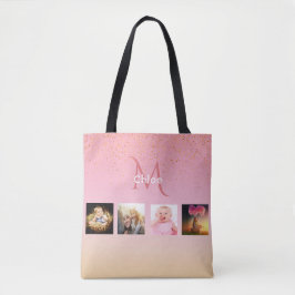 Roze roze roze goudfotomonogram tote bag