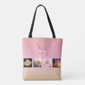 Roze roze roze goudfotomonogram tote bag (Achterkant)