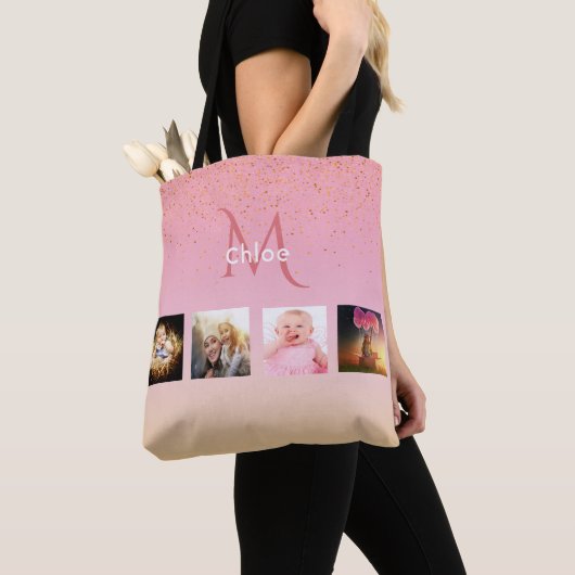 Roze roze roze goudfotomonogram tote bag (Dichtbij)