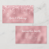 Roze roze roze goudglitter druppelt haar en make-u visitekaartje (Voorkant / Achterkant)