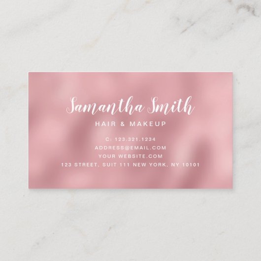 Roze roze roze goudglitter druppelt haar en make-u visitekaartje (Achterkant)