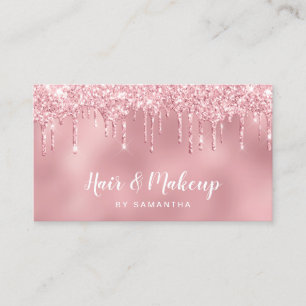 Roze roze roze goudglitter druppelt haar en make-u visitekaartje