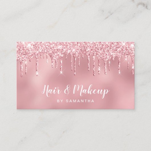 Roze roze roze goudglitter druppelt haar en make-u visitekaartje (Voorkant)
