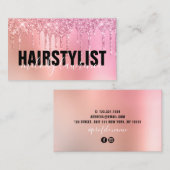 Roze roze roze goudglitter druppelt haarstylist visitekaartje (Voorkant / Achterkant)