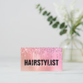 Roze roze roze goudglitter druppelt haarstylist visitekaartje (Staand voorkant)