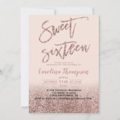 Roze roze roze goudglittertypografie Sweet 16 foto Kaart (Voorkant)