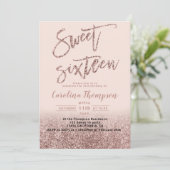 Roze roze roze goudglittertypografie Sweet 16 foto Kaart (Staand voorkant)