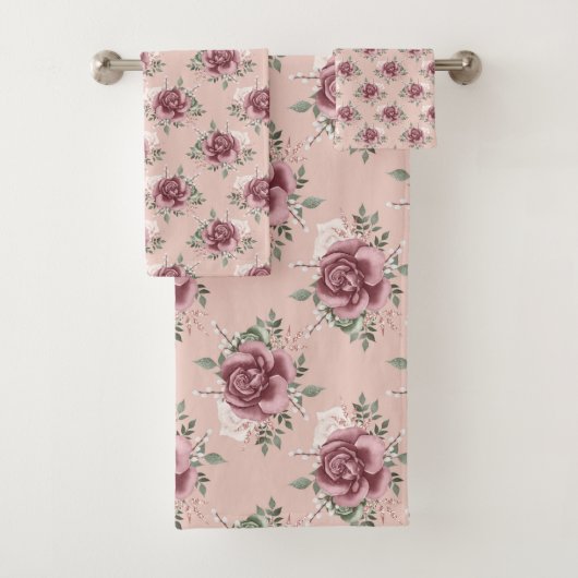 Roze roze roze goudgroene bohemen bloemen bad handdoek (Insitu)