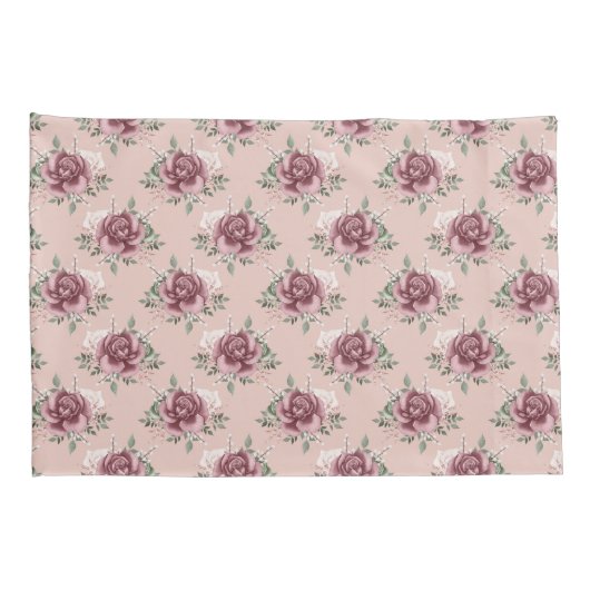 Roze roze roze goudgroene bohemen bloemen kussensloop (Achterkant-Rechts)