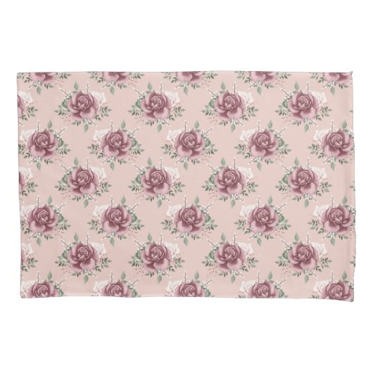 Roze roze roze goudgroene bohemen bloemen kussensloop (Voorkant-Links)