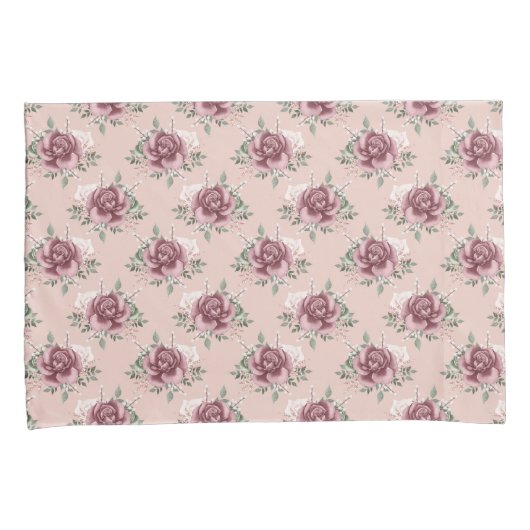 Roze roze roze goudgroene bohemen bloemen kussensloop (Voorkant-Rechts)