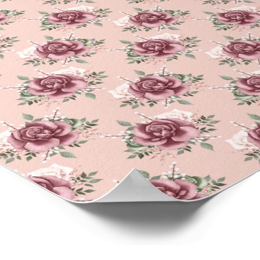 Roze roze roze goudgroene bohemen bloemen poster (Hoek)