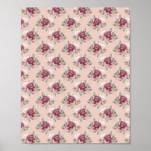 Roze roze roze goudgroene bohemen bloemen poster