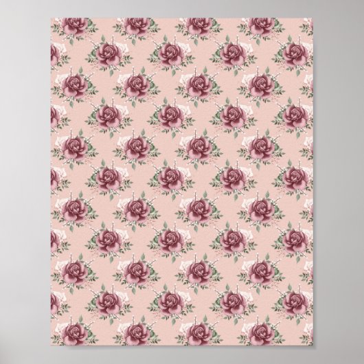 Roze roze roze goudgroene bohemen bloemen poster (Voorkant)