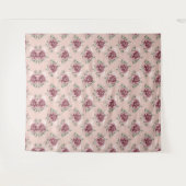 Roze roze roze goudgroene bohemen bloemen wandkleed (Voorkant (horizontaal))