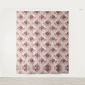 Roze roze roze goudgroene bohemen bloemen wandkleed (Voorkant)