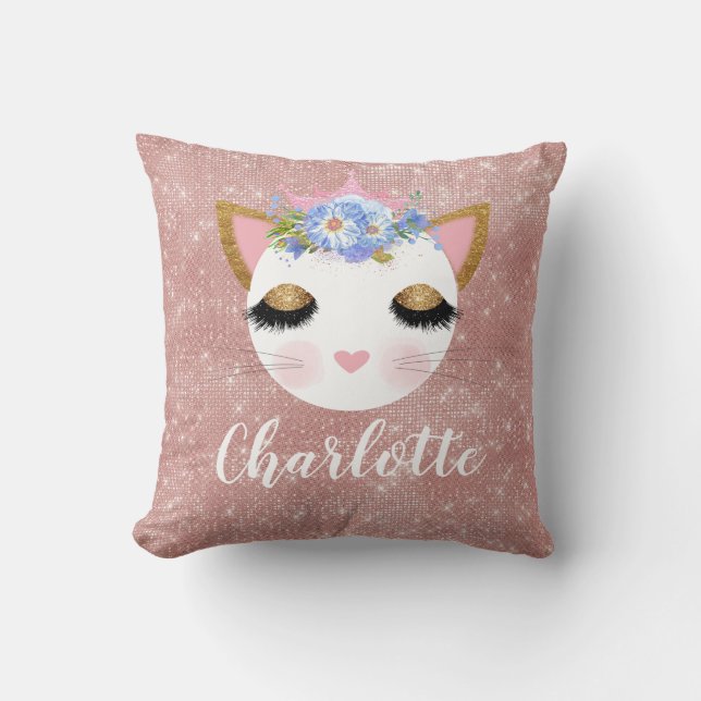 Roze roze roze goudprinses gepersonaliseerd kussen (Voorkant)