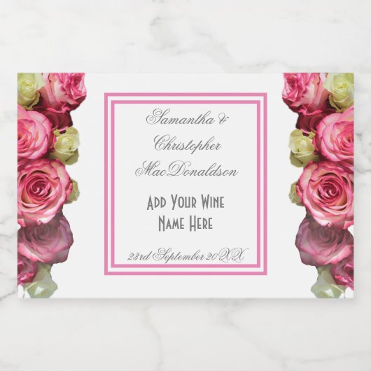 Roze roze roze grens floral bouquet bruiloft sparkling wijnetiket (Enkel label)