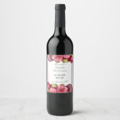 Roze roze roze grens floral bouquet bruiloft wijn etiket (Voorkant)