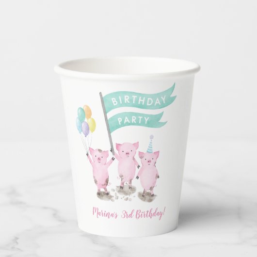 Roze roze roze kinderen op zaterdag papieren bekers (Voorkant)