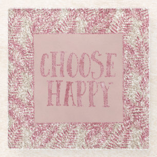 Roze roze roze kreeft Glitter Glitz Tropische Blad Glazen Onderzetter