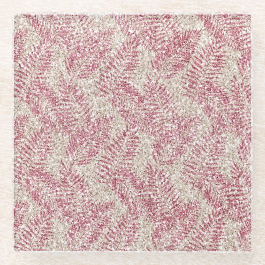 Roze roze roze kreeft Glitter Glitz Tropische Blad Glazen Onderzetter (Voorkant)