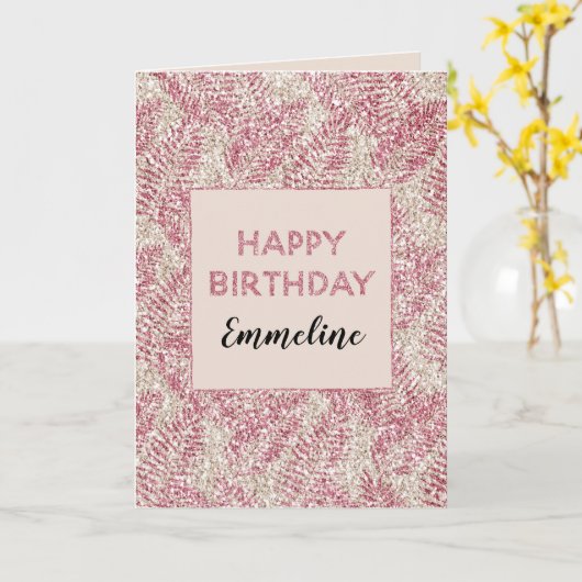 Roze roze roze kreeft Glitter Glitz Tropische Blad Kaart (Gele Bloem)