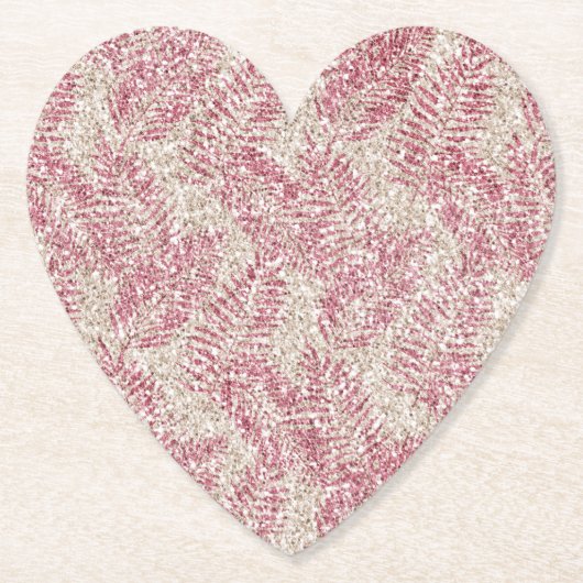 Roze roze roze kreeft Glitter Glitz Tropische Blad Kartonnen Onderzetters (Voorkant)