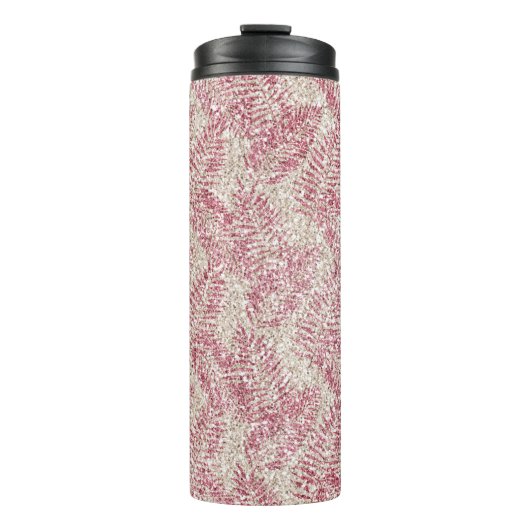 Roze roze roze kreeft Glitter Glitz Tropische Blad Thermosbeker (Voorkant)